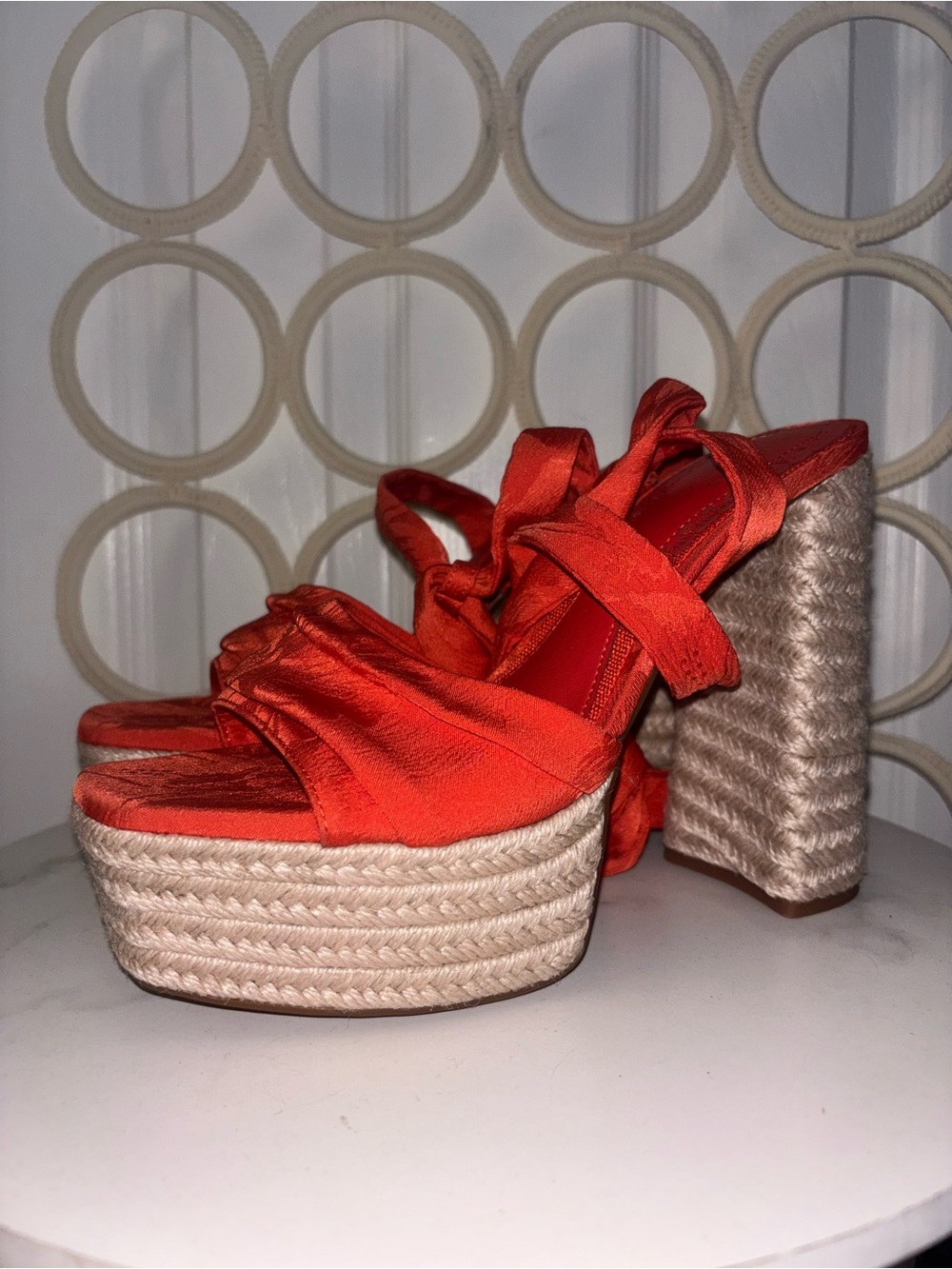Gianni Bini Orange Ankle-Tie Espadrille Wedge Sandals - Picture 11 of 12